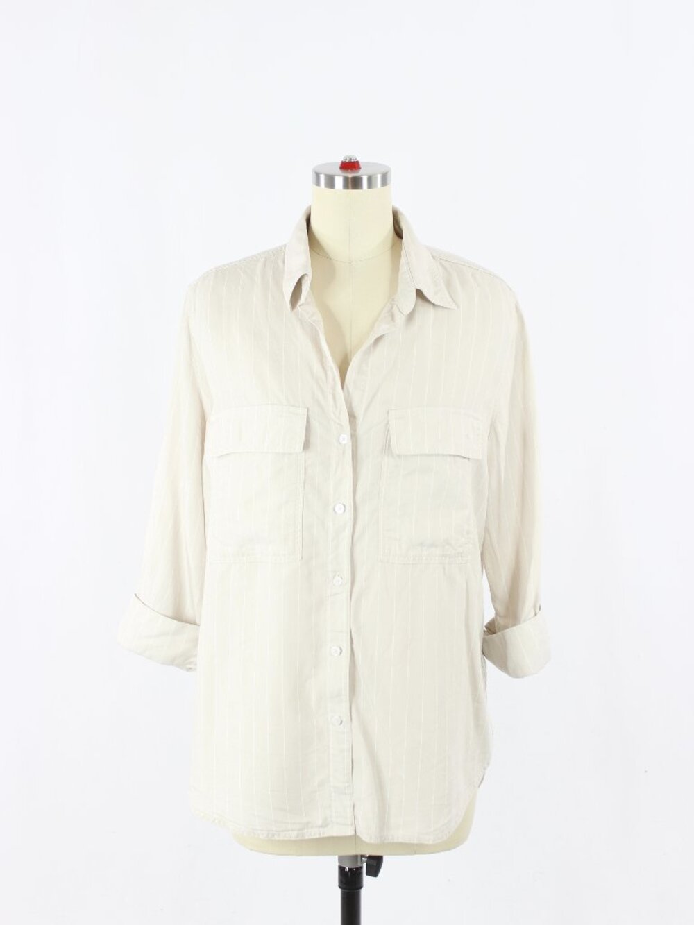 Aritzia BABATON Manual Beige Pinstripe Striped Lyocell Button Up Shirt, Size S